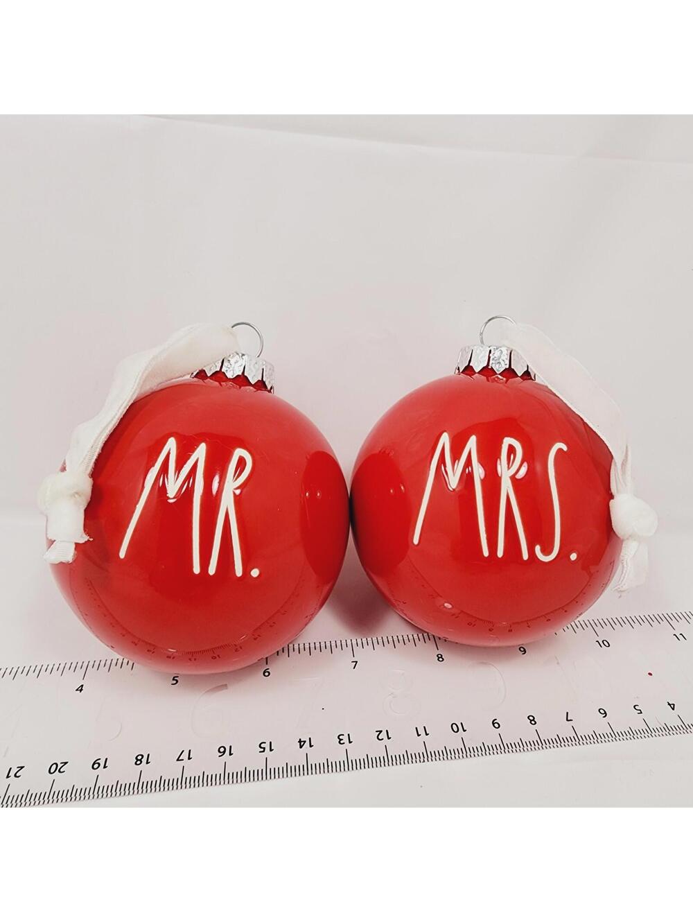 Mr & Mrs Christmas Tree Ornaments Rae Dunn Artisan Collection Magenta Set of 2